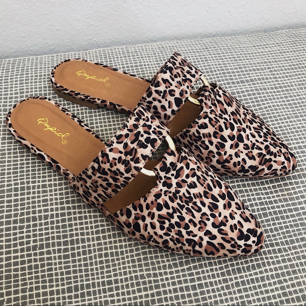 Leopard animal print Qupid summer slides mules